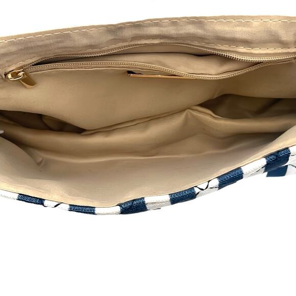 Hello 3AM Blue & White Stripe Nautical Shoulder Clutch Gold Chain Crossbody Bag - Picture 8 of 12